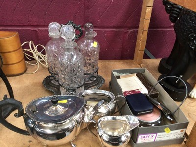 Lot 671 - Victorian three bottle decanter stand and various plated items