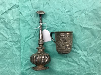 Lot 1120 - 19th century Persian white metal rose  water sprinkler and Indian white metal tankard