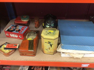 Lot 684 - Small group of Christenting gowns, Loetz style vase, vintage tins and sewing items