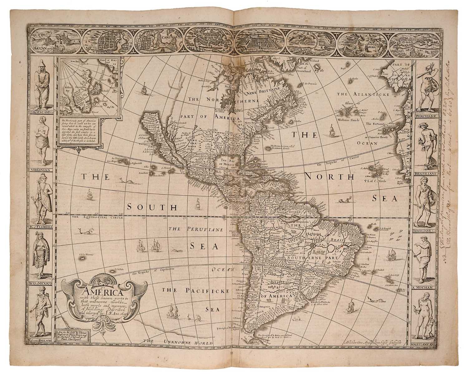 Lot 844 - John Speed - 17th century engraved Map of America, dated 1626 (but 1676