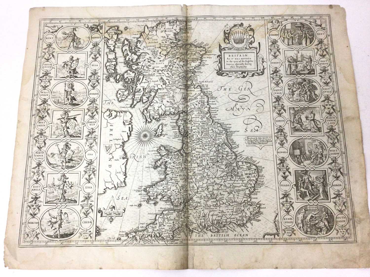 Lot 846 - John Speed 17th century engraved map - Britain as it was Devided in the Tyme of the English Saxons