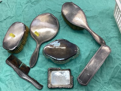 Lot 1118 - Silver hand mirror and various dressing table items.