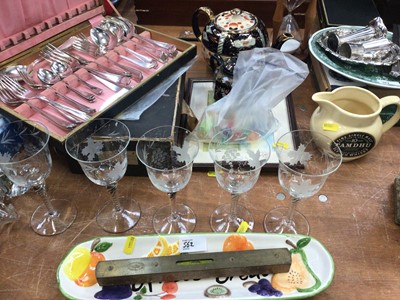 Lot 562 - Etched glass wine glasses, silver plated ware and sundry items.