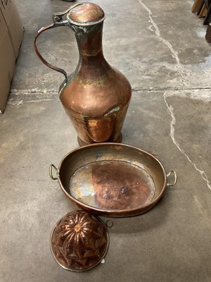 Lot 154 - Large copper ewer, bowl and jelly mould