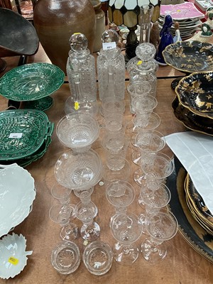 Lot 461 - Pair of hobnail cut glass decanters together with a 1920s part service of glassware and other glass.