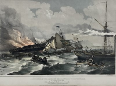 Lot 44 - American/Liverpool Interest - "Destruction of the American Emigrant Ship Ocean Monarch on the 24th August 1848".  After a drawing by the Prince de Joinville etc.  Published for the Benefit of the L...