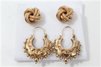 Lot 3211 - Pair gold (9ct) knot stud earrings and pair...