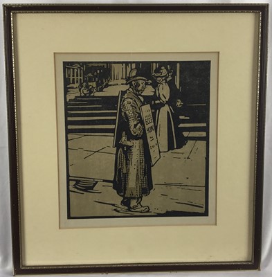 Lot 49 - After Sir William Nicholson, pair lithographs, London Types: London Coster (Hammersmith) and Sandwich Man (Trafalgar Square).  Pub. Heinemann 1898.  Framed and glazed. 43cm x 40cm.