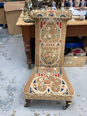 Lot 1228 - Victorian prie dieu chair with tapestry upholstery, on turned legs and brass capped castors