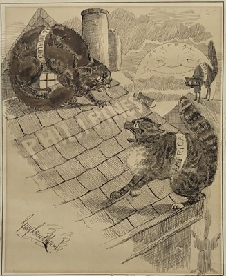 Lot 165 - George Cruickshank (1792-1878) pen and ink satirical cartoon of cats squabbling over the Philippines