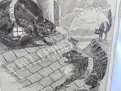 Lot 165 - George Cruickshank (1792-1878) pen and ink satirical cartoon of cats squabbling over the Philippines