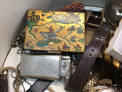 Lot 1038 - Various wristwatches, cufflinks, Vogue powder compact, other bijouterie, globe table lighter, antique Bible and sundries