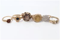 Lot 3247 - Group of six gold (9ct) dress rings