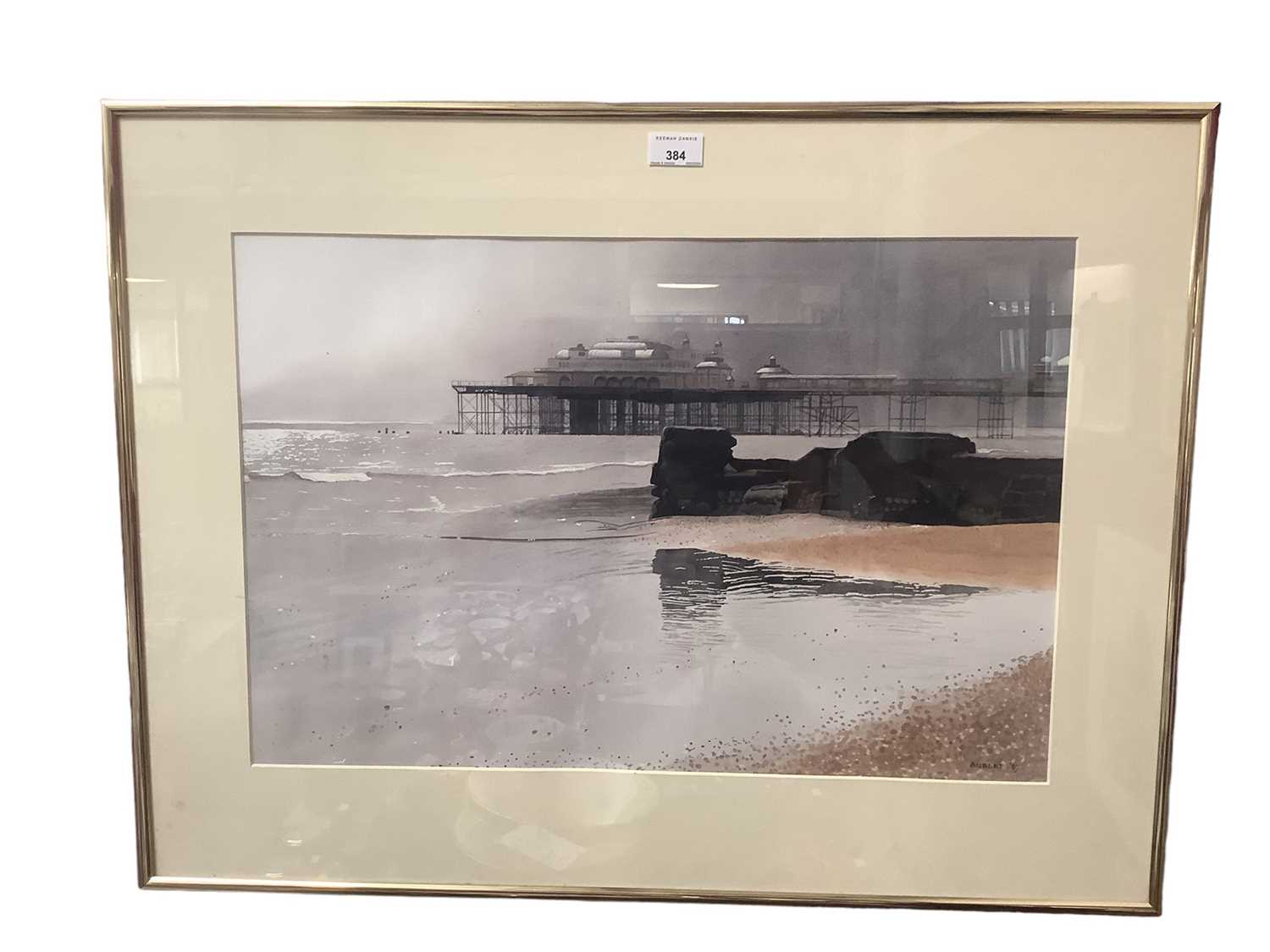 Lot 384 - Martin Aubert watercolour, Brighton pier, signed
