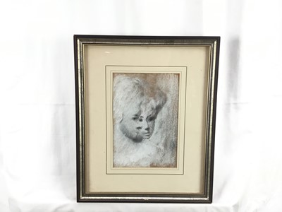 Lot 70 - Tom Keating (1917-1984) pastel - two faces, indistinctly signed, 22cm x 15cm in glazed frame