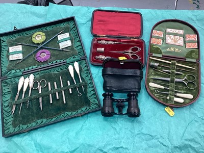 Lot 397 - Cased sewing set and opera glasses