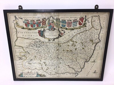 Lot 1017 - Johannes Blaeu: 17th century hand tinted engraved map of Suffolk