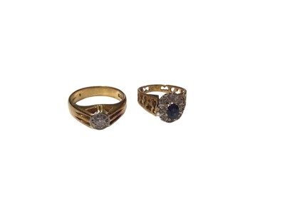 Lot 113 - Two 18ct gold rings to include a diamond signet ring and a sapphire and diamond cluster ring (2)