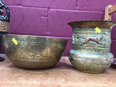 Lot 695 - Chinese bronze bowl and Indian brass vessel