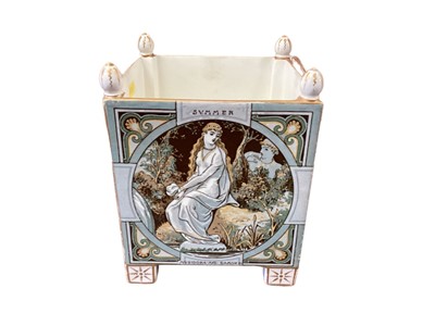 Lot 1167 - Victorian Minton pottery jardinière depicting the four seasons, impressed marks and date code for 1883.