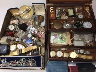 Lot 117 - Vintage costume jewellery, silver half hunter pocket watch, silver fob watch, various other watches and bijouterie