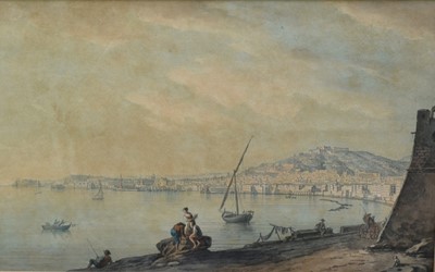 Lot 1049 - Pair of 19th century hand coloured engravings of Naples Harbour, 24cm x 38cm, in glazed gilt frames