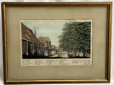 Lot 189 - After Thomas Loggon, an early 19th century coloured engraving, 'The remarkable characters who were at Tunbridge Wells with Richardson in 1748 from a drawing in his possession with references in his...