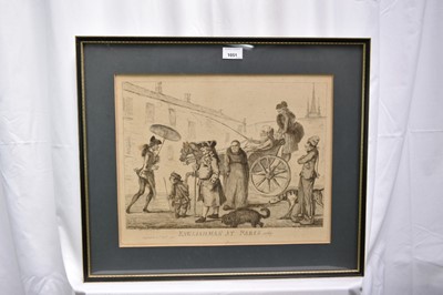 Lot 66 - Henry William Bunbury (1750-1811) etching - Englishman at Paris, 1767, published 1782, 34cm x 42cm, in glazed frame