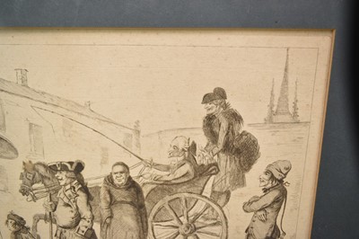 Lot 66 - Henry William Bunbury (1750-1811) etching - Englishman at Paris, 1767, published 1782, 34cm x 42cm, in glazed frame