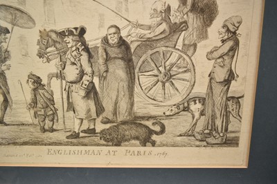 Lot 66 - Henry William Bunbury (1750-1811) etching - Englishman at Paris, 1767, published 1782, 34cm x 42cm, in glazed frame