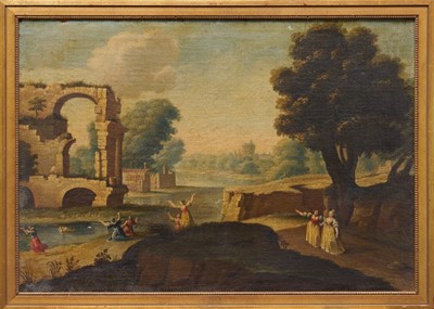 Lot 1047 - Continental School, 17th/18th century, oil on canvas laid on panel - Moses in the Bulrushes, 44cm x 63.5cm, in gilt frame