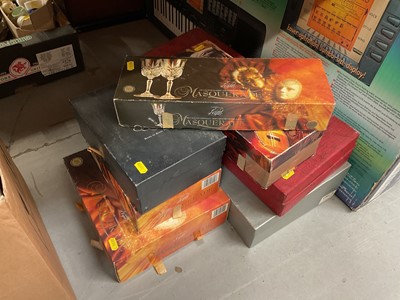 Lot 422 - Cased set of Royal Doulton crystal champagne flutes, six Murano glass wine glasses with gilded decoration and other assorted cased cut glass sets.