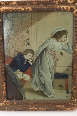 Lot 765 - George III reverse painting on glass (damaged) and two reverse prints on glass