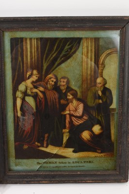 Lot 765 - George III reverse painting on glass (damaged) and two reverse prints on glass