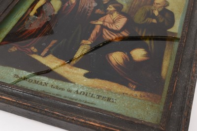 Lot 765 - George III reverse painting on glass (damaged) and two reverse prints on glass