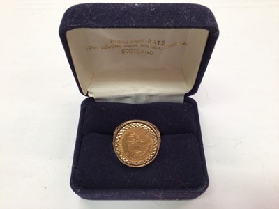 Lot 1033 - 1/10th South African gold Krugerrand in a 9ct gold ring mount