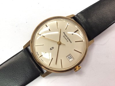 Lot 1035 - Gentlemen's Mappin & Webb 9ct gold wristwatch on leather strap in original box