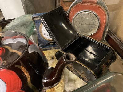 Lot 159 - Stirrup form barometers travelling clock and sundries