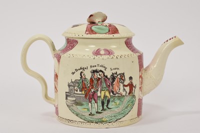 Lot 48 - 18th century creamware teapot by William Greatbatch - The prodigal son taking leave