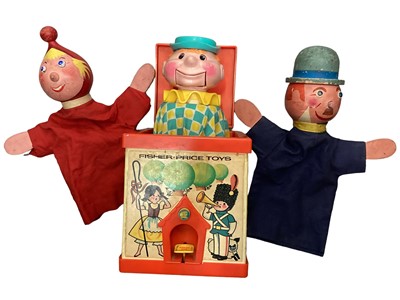 Lot 1948 - Box of vintage toys including Solitaire, dominoes, backgammon etc plus two vintage German hand puppets circa 1920