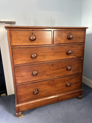 Lot 1338 - Victorian mahogany chest of two short and three long drawers with bun handles