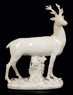 Lot 9 - 18th century white glazed porcelain figure of a stag