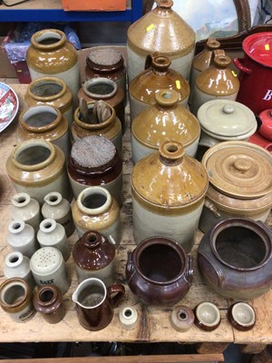 Lot 26 - Collection of stoneware flagons, jars, kitchen items, etc