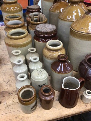 Lot 26 - Collection of stoneware flagons, jars, kitchen items, etc