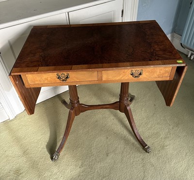 Lot 1224 - Regency-style walnut and burr wood sofa table on fluted supports