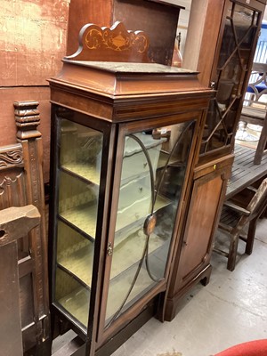 Lot 1296 - Edwardian inlaid mahogany display cabinet with shelved interior, on splayed legs