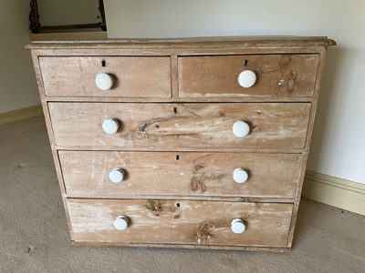 Lot 1339 - Victorian pine chest of two short and three long drawers, with ceramic bun handles