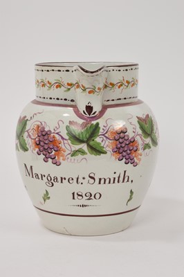 Lot 52 - Pearlware jug, named and dated 1820