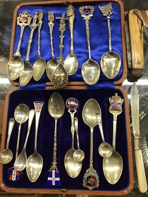 Lot 1012 - Collection of silver and white metal souvenir teaspoons and other silver flatware