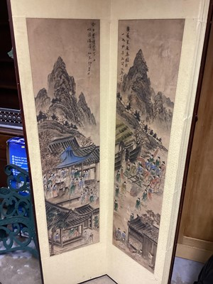 Lot 1408 - Chinese six-fold screen with painted panels